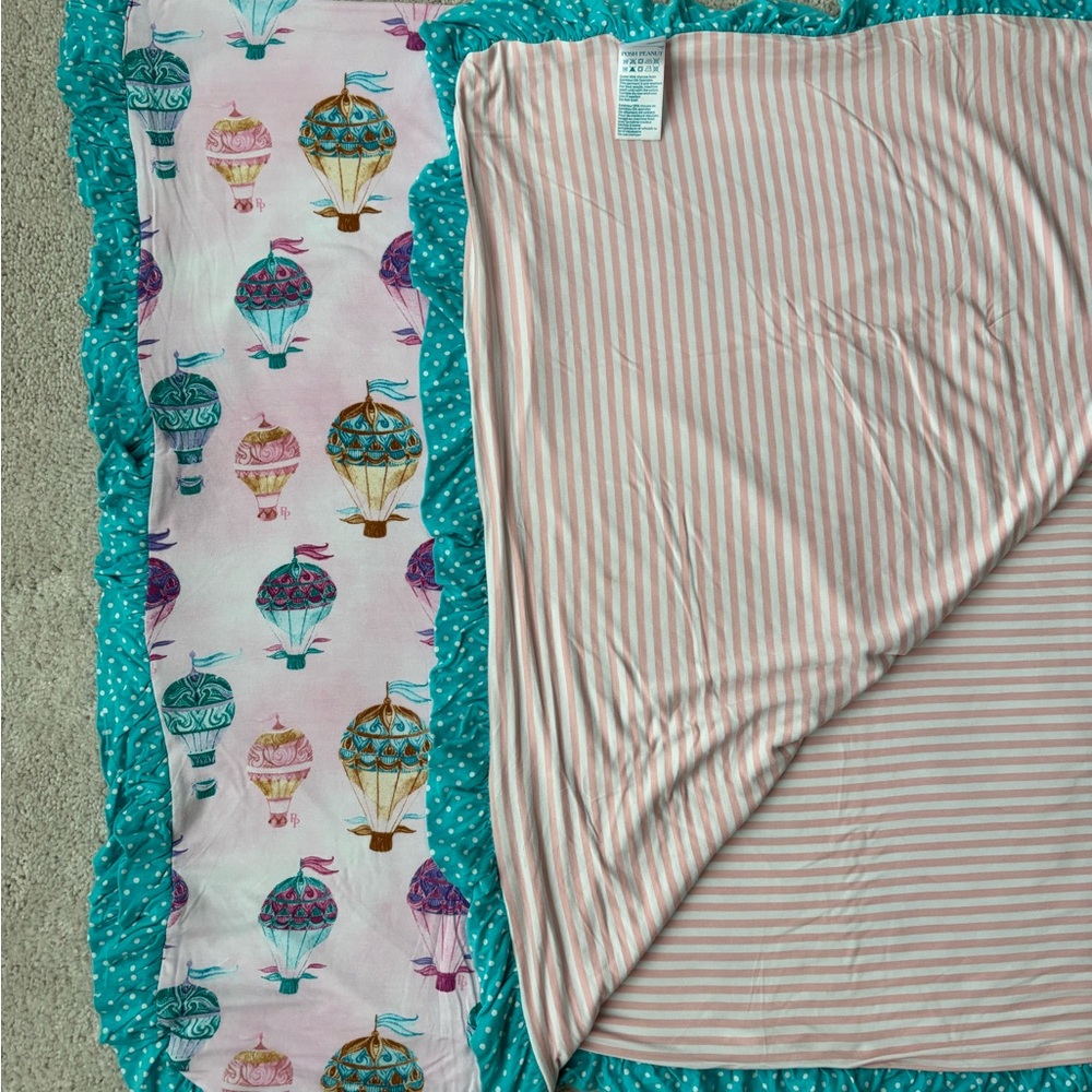 Posh Peanut “Gemma” Luxe Patoo Blanket with Teal Polka Dot Trim - Picture 8 of 10